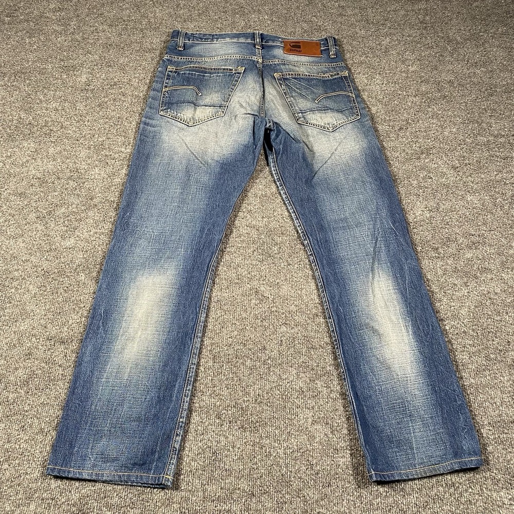 G-Star Raw 3301 Straight Leg Jeans Mens 31x29 Faded Whiskered Blue Denim - Picture 9 of 10